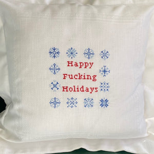 Happy Fucking Holidays Ivory Square Pillow Case Kit