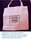 Most if not all of our PDFs can be stitch on these totes.