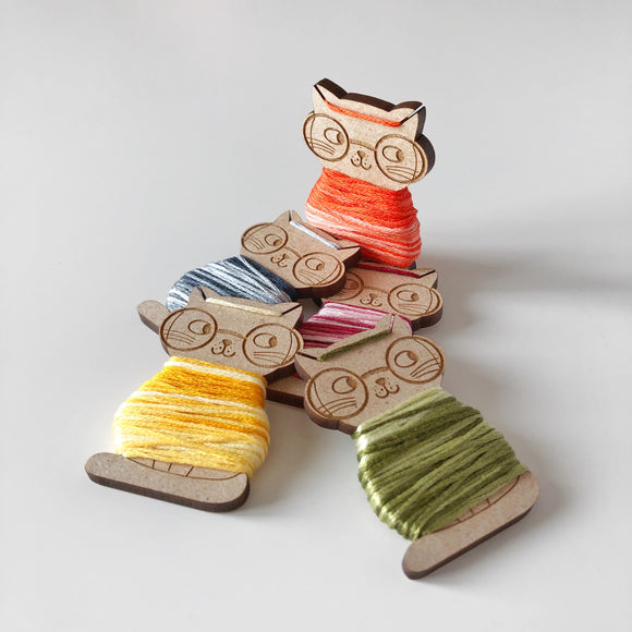 Set of 5 Handmade Floss Bobbins: Kitty Cats – Subversive Cross Stitch