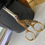 Stork Embroidery Scissors with Red Swarovski Eye